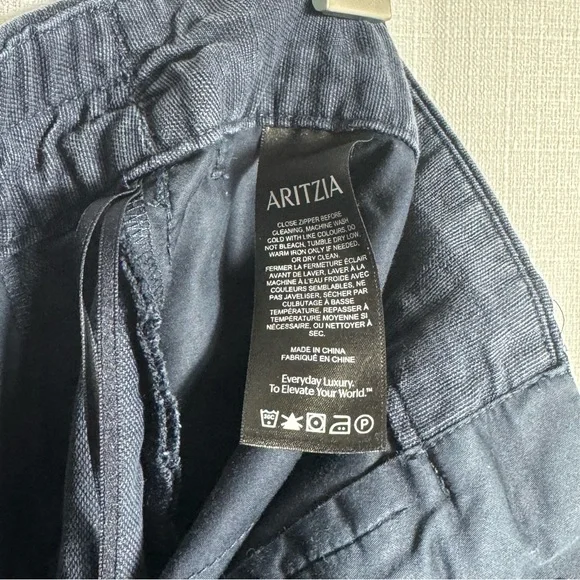 Aritzia The Limitless Pant Navy Wide Leg High Rise Linen Blend Size 8